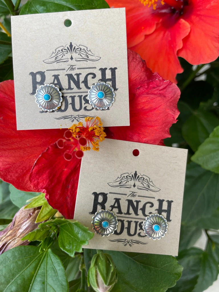 Mini Concho And Turquoise Earrings 3 Mini Concho And Turquoise Earrings