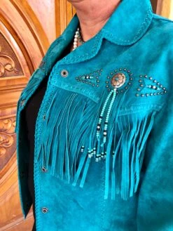 Scully Turquoise Leather Jacket With Fringe And Beading -Western Fashion Clothing IMG 8925