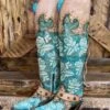 Corral Romance And The Rose Tall Boot- Turquoise/Buckskin