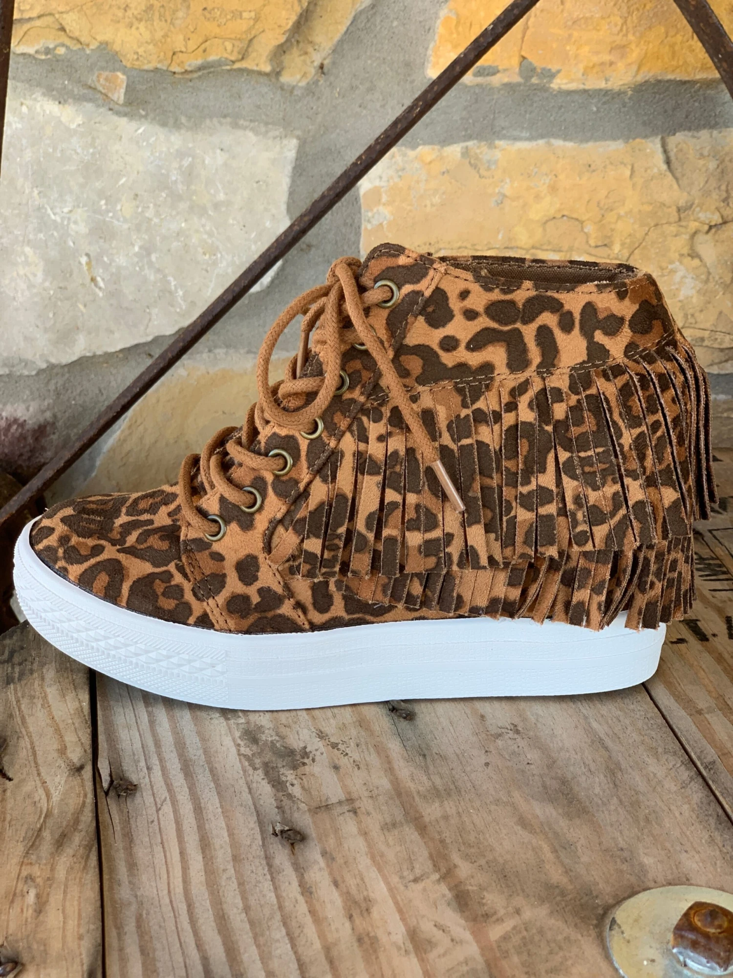 Stella Fringe Moccasin Wedge Booties - Leopard 3 Stella Fringe Moccasin Wedge Booties - Leopard - Image 2
